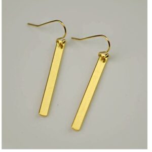 18 Kt Hallmark Real Solid Yellow Gold Rectangle Bar Dangle Drop Earrings 60 MM