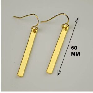 18 Kt Hallmark Real Solid Yellow Gold Rectangle Bar Dangle Drop Earrings 60 MM