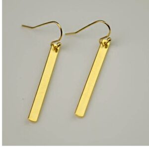18 Kt Hallmark Real Solid Yellow Gold Rectangle Bar Dangle Drop Earrings 60 MM