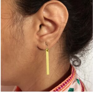 18 Kt Hallmark Real Solid Yellow Gold Rectangle Bar Dangle Drop Earrings 60 MM