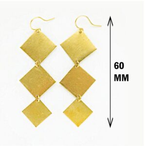 18 Kt Real Solid Yellow Gold Geometric Square Cube Long Dangle Drop Earrings