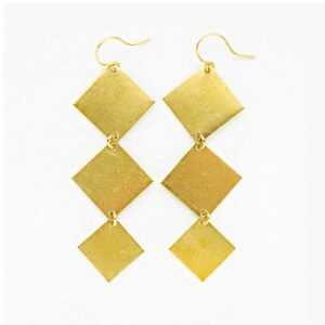 18 Kt Real Solid Yellow Gold Geometric Square Cube Long Dangle Drop Earrings