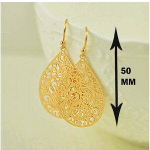 18 Kt Real Solid Yellow Gold Filigree Teardrop Bridesmaids Dangle Drop Earrings