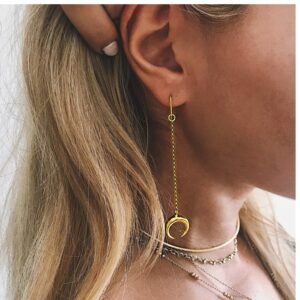 18 Kt Hallmark Real Solid Yellow Gold Horns Boho Moon Dangle Drop Earrings