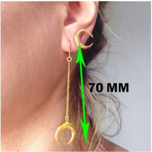 18 Kt Hallmark Real Solid Yellow Gold Horns Boho Moon Dangle Drop Earrings