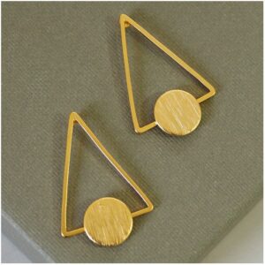 22 Kt Hallmark Real Solid Yellow Gold Triangle Geometric Dangle Drop Earrings