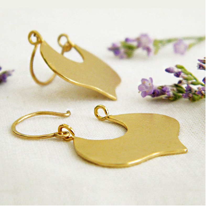 Fine Jewelry 18 Kt Hallmark Real Solid Yellow Gold Leaf Dangle Drop Earrings - Image 4