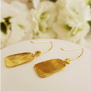18 Kt Hallmark Real Solid Yellow Gold Bohemian Hammered Dangle Drop Earrings
