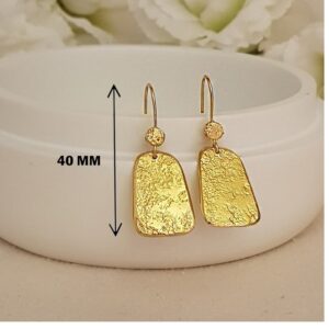 18 Kt Hallmark Real Solid Yellow Gold Bohemian Hammered Dangle Drop Earrings