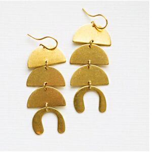 18 Kt Hallmark Real Solid Yellow Gold Geometric Half Moon Dangle Drop Earrings