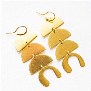 18 Kt Hallmark Real Solid Yellow Gold Geometric Half Moon Dangle Drop Earrings