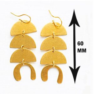 18 Kt Hallmark Real Solid Yellow Gold Geometric Half Moon Dangle Drop Earrings
