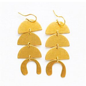 18 Kt Hallmark Real Solid Yellow Gold Geometric Half Moon Dangle Drop Earrings