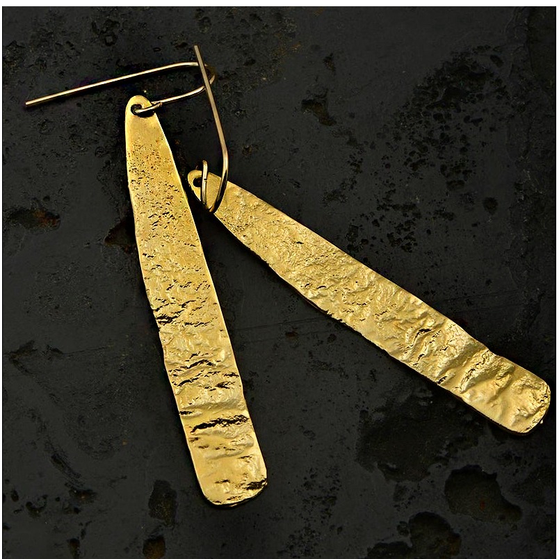 18 Kt Hallmark Real Solid Yellow Gold Tribal Boho Textured Dangle Drop Earrings - Image 2