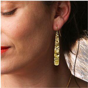 18 Kt Hallmark Real Solid Yellow Gold Tribal Boho Textured Dangle Drop Earrings
