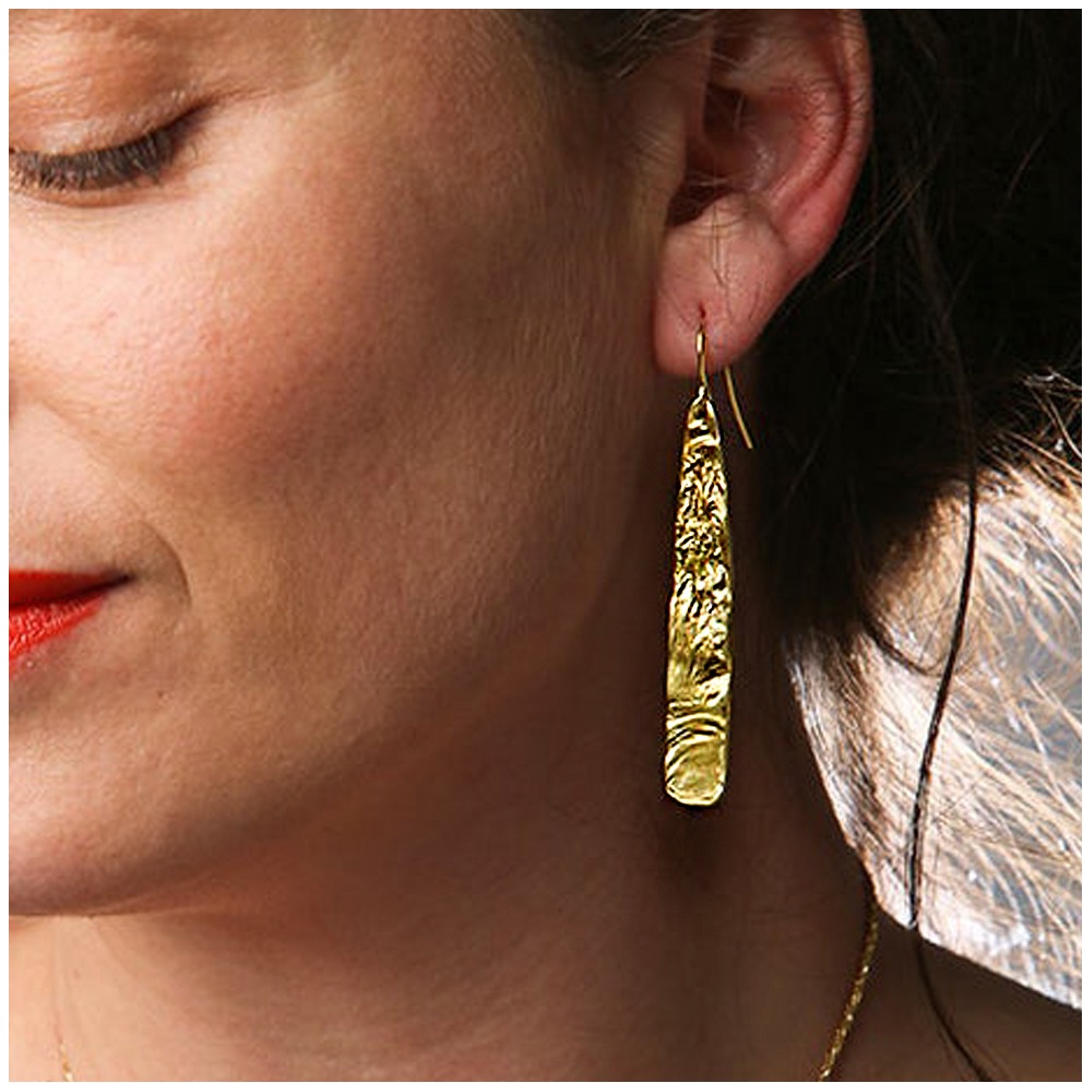 18 Kt Hallmark Real Solid Yellow Gold Tribal Boho Textured Dangle Drop Earrings