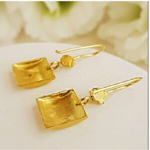 22 Kt Hallmark Real Solid Yellow Gold Unique Rectangle Dangle Drop Earrings