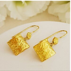 22 Kt Hallmark Real Solid Yellow Gold Unique Rectangle Dangle Drop Earrings