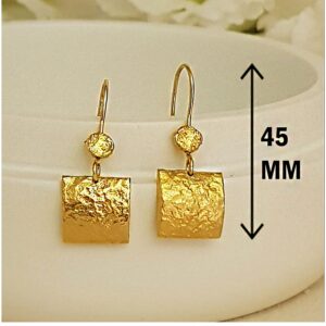 22 Kt Hallmark Real Solid Yellow Gold Unique Rectangle Dangle Drop Earrings