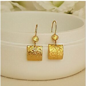 22 Kt Hallmark Real Solid Yellow Gold Unique Rectangle Dangle Drop Earrings
