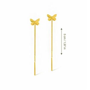 18 Kt Hallmark Real Solid Yellow Gold Butterfly Dangle Drop Threader Earrings