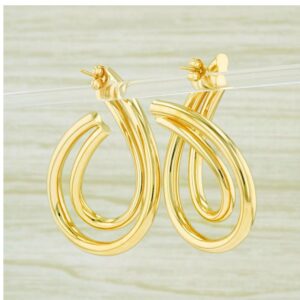 18 Kt Hallmark Real Solid Yellow Gold Swirl Teardrop Dangle Drop Stud Earrings