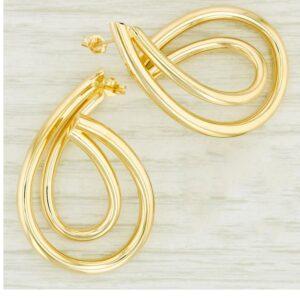 18 Kt Hallmark Real Solid Yellow Gold Swirl Teardrop Dangle Drop Stud Earrings