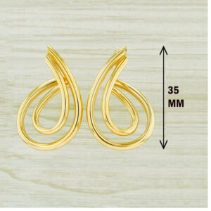 18 Kt Hallmark Real Solid Yellow Gold Swirl Teardrop Dangle Drop Stud Earrings
