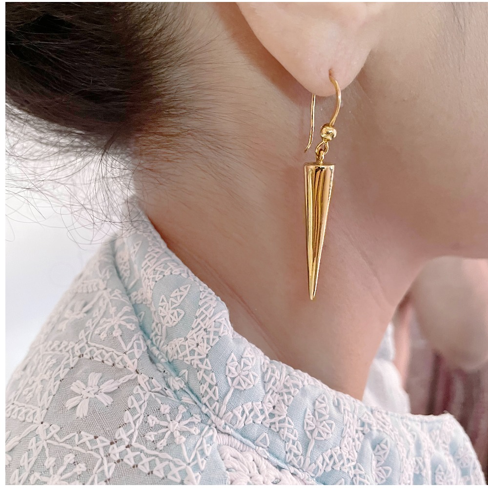 18 Kt Hallmark Real Solid Yellow Gold Spike Statement Dangle Drop Earrings - Image 5