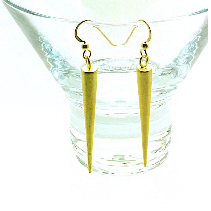 18 Kt Hallmark Real Solid Yellow Gold Spike Statement Dangle Drop Earrings - Image 4