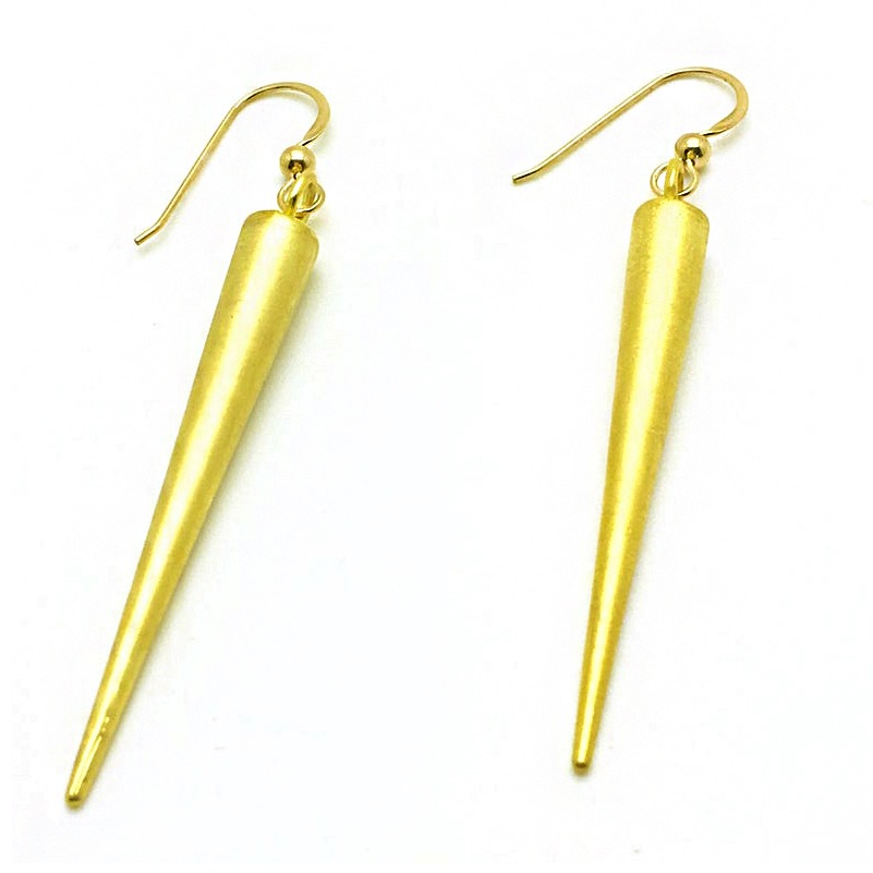 18 Kt Hallmark Real Solid Yellow Gold Spike Statement Dangle Drop Earrings - Image 3