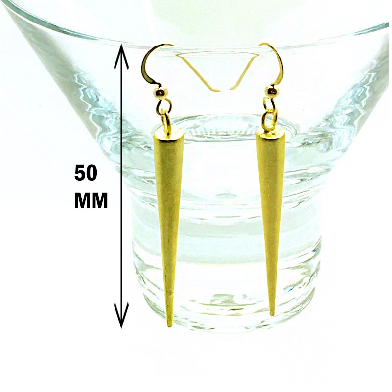 18 Kt Hallmark Real Solid Yellow Gold Spike Statement Dangle Drop Earrings - Image 2