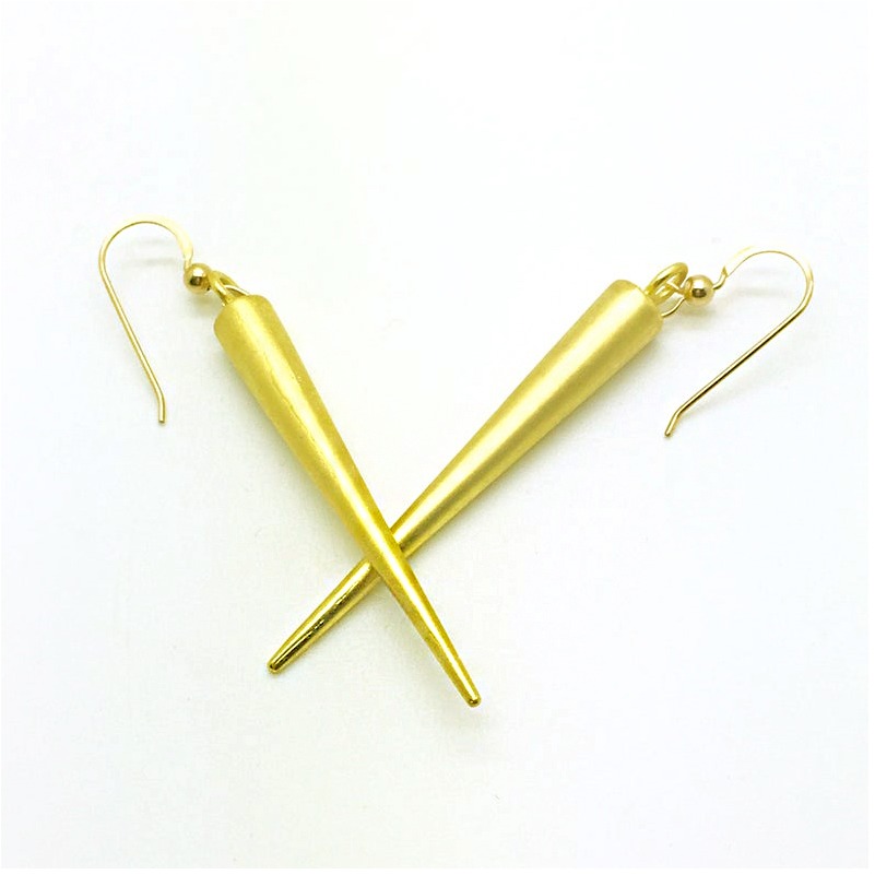 18 Kt Hallmark Real Solid Yellow Gold Spike Statement Dangle Drop Earrings