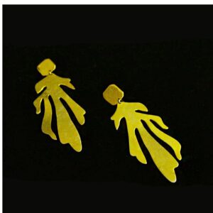 18 Kt Hallmark Real Solid Yellow Gold Petal Long Dangle Drop Minimal Earrings