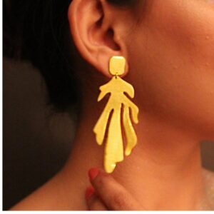 18 Kt Hallmark Real Solid Yellow Gold Petal Long Dangle Drop Minimal Earrings