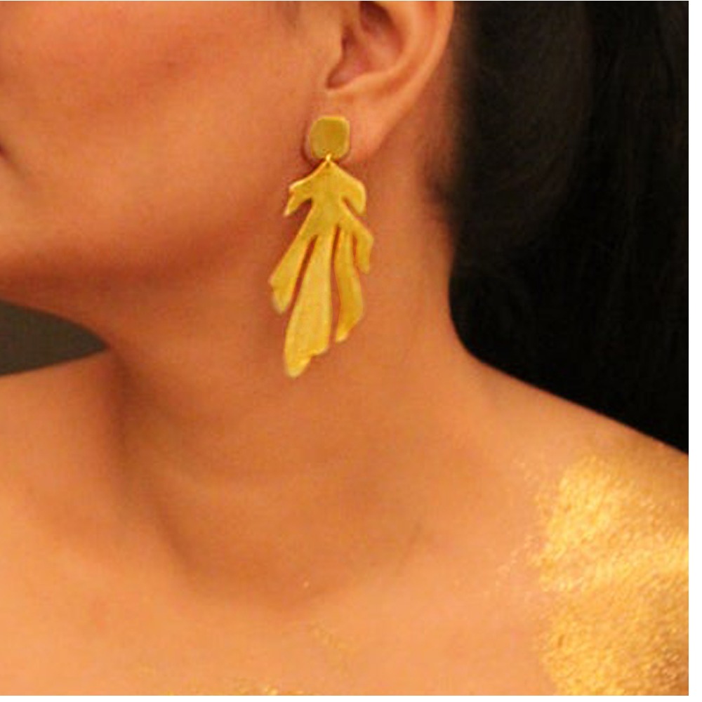 18 Kt Hallmark Real Solid Yellow Gold Petal Long Dangle Drop Minimal Earrings