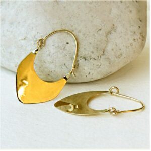 18 Kt Hallmark Real Solid Yellow Gold Crescent Dangle Drop Huggie Hoop Earrings
