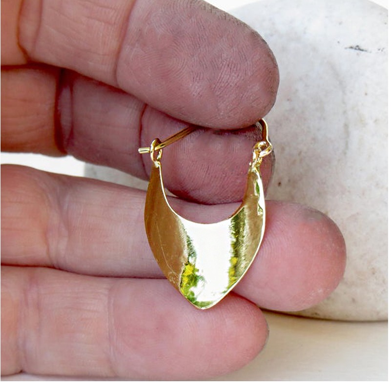 18 Kt Hallmark Real Solid Yellow Gold Crescent Dangle Drop Huggie Hoop Earrings