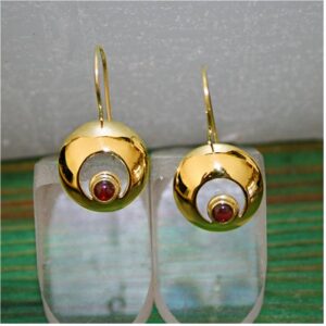 18 Kt Hallmark Real Solid Yellow Gold Garnet Birthstone Dangle Drop Earrings