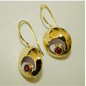 18 Kt Hallmark Real Solid Yellow Gold Garnet Birthstone Dangle Drop Earrings