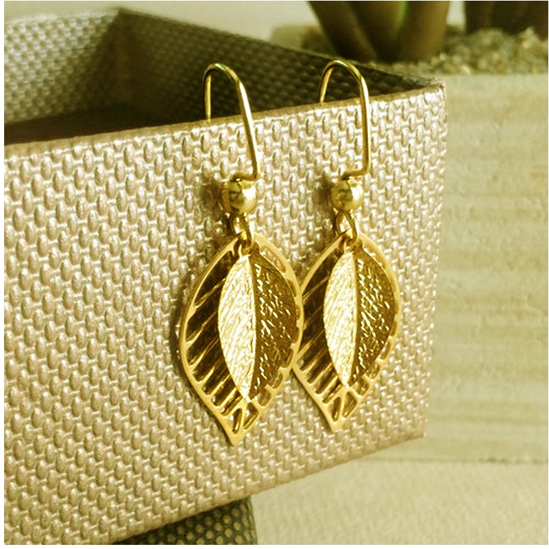 18 Kt Hallmark Real Solid Yellow Gold Filigree Leaf Women'S Dangle Drop Earrings - Image 5