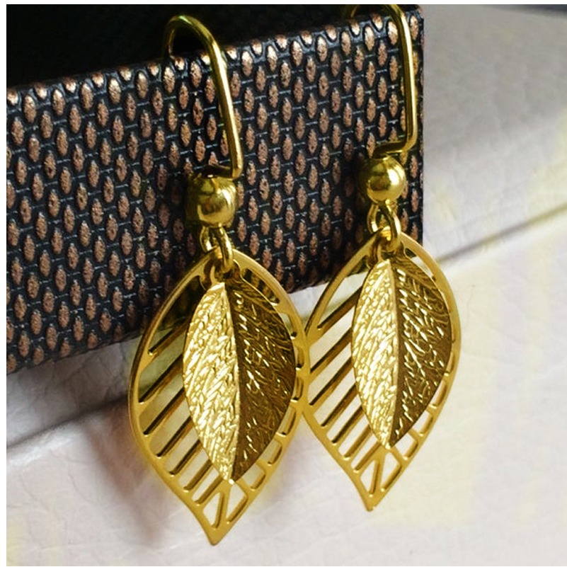 18 Kt Hallmark Real Solid Yellow Gold Filigree Leaf Women'S Dangle Drop Earrings - Image 4