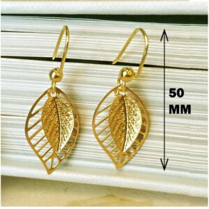 18 Kt Hallmark Real Solid Yellow Gold Filigree Leaf Women'S Dangle Drop Earrings