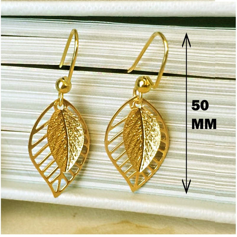 18 Kt Hallmark Real Solid Yellow Gold Filigree Leaf Women'S Dangle Drop Earrings - Image 3