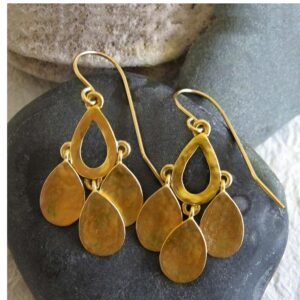 18 Kt Hallmark Solid Yellow Gold Ethnic Teardrop Women'S Dangle Drop Earrings