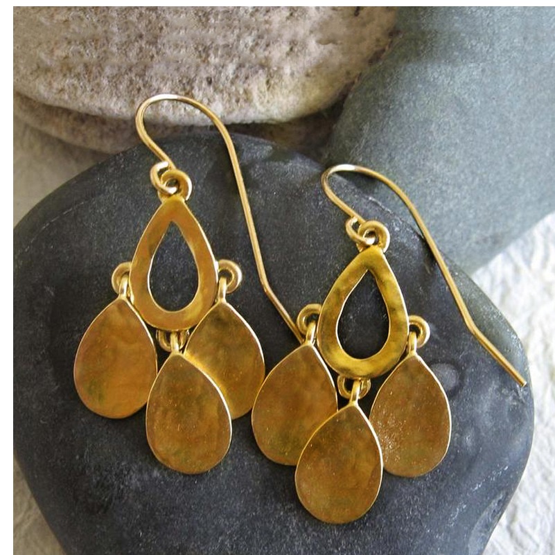 18 Kt Hallmark Solid Yellow Gold Ethnic Teardrop Women'S Dangle Drop Earrings - Image 2