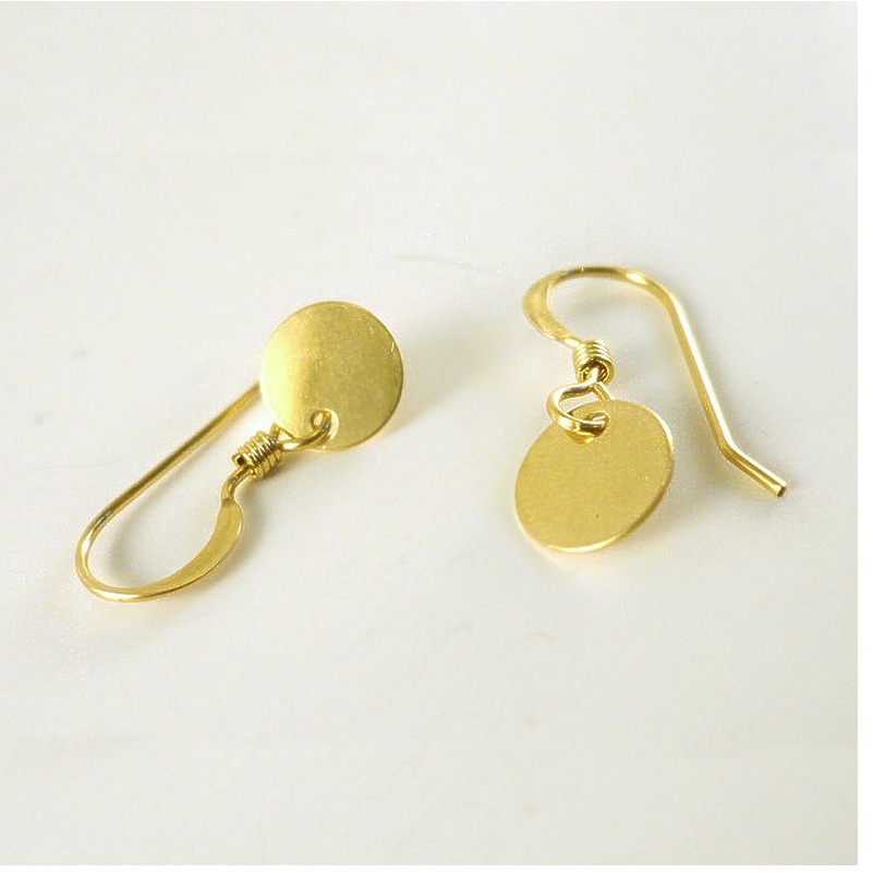18 Kt Hallmark Real Solid Yellow Gold Dainty Circle Disc Dangle Drop Earrings