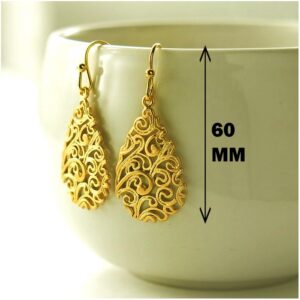 18 Kt Hallmark Real Solid Yellow Gold Paisley Teardrop Hook Dangle Drop Earrings
