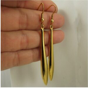 18 Kt Hallmark Real Solid Yellow Gold Bridesmaid Long Hook Dangle Drop Earrings