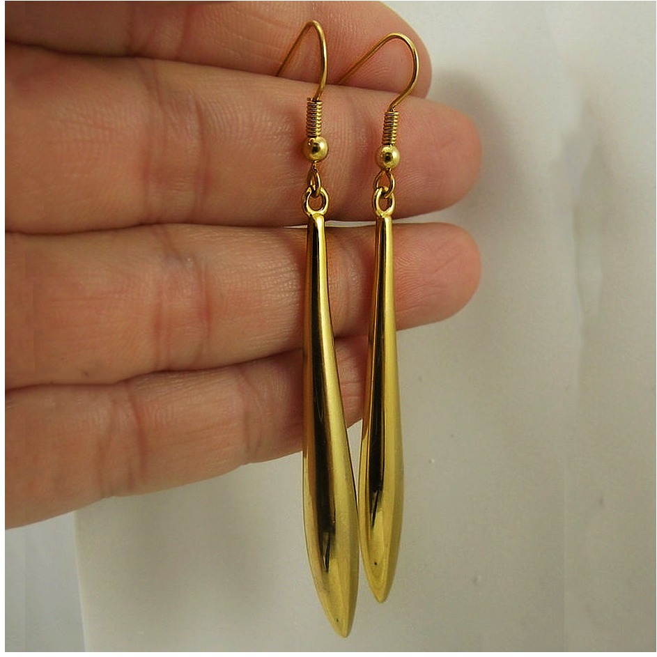 18 Kt Hallmark Real Solid Yellow Gold Bridesmaid Long Hook Dangle Drop Earrings